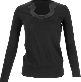 Ferragamo Ferragamo Rippled-Neckline Sweater in Black Cashmere