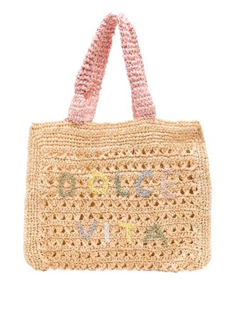 De Siena shoes Gehaakte raffia shopper - Beige