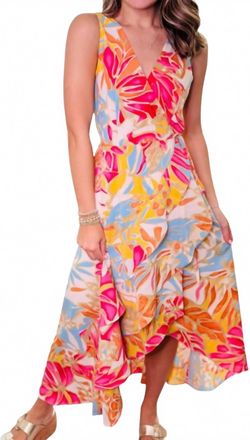 Jade Yoga Island Breeze Ruffles Side Wrap Dress In Orange Multi