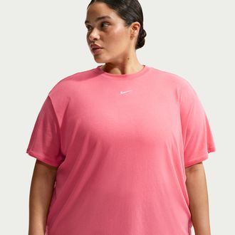 Nike Womens One Relaxed Dri-FIT Short-Sleeve Top (Plus Size) in Pink | FN2816-897