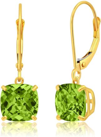 MAX + STONE Solid 14k Yellow or White Gold 8mm Cushion Cut Dangle Gemstone Earrings