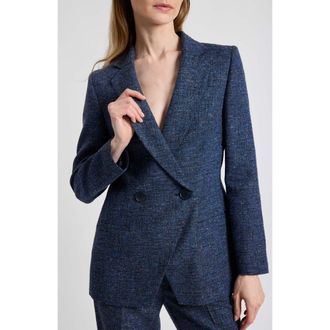 Santorelli Rowan Double Breasted Blazer in Modern Donegal Fabric in Midnight at Nordstrom, Size 12