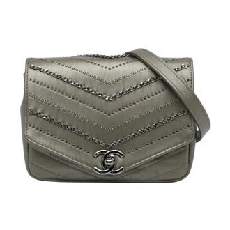 Chanel Pre-owned Small Chevron Data Center Envelope Flap Bag - Dames - Pre-owned - Grijs - Maat: ONE Size Zijde