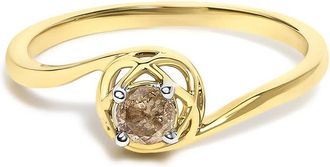 House of Brilliance 14K Yellow Gold Plated Sterling Silver 1/5 Ct Light Brown Diamond Bypass Solitaire Ring