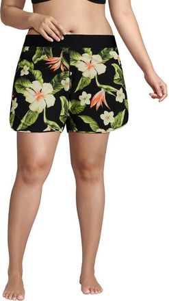 Lands End SunShade UPF 50 5 Board Shorts in Hibiscus Floral/black at Nordstrom, Size 24W
