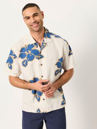 Fat Face FatFace Natural Short Sleeve Relaxed Fit Large Hawaiian Floral Shirt