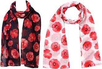World of Shawls Christmas Bonanza Pack of 2 Scarves Wrap Shawl Scarf for Women Ladies (Poppy Black & White, 2)