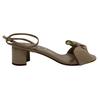 Miu Miu Pre-owned Womens Miu Miu Bow-Embellished Ankle Strap Sandal Heels in Beige Patent Leather - Size 36.5 EU/IT