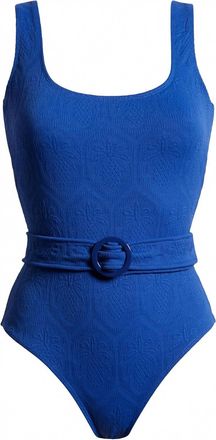 Farm Rio Womens Matelasse One-Piece Swimsuit In Blue Pineapple