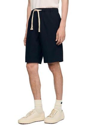 Sandro Elasticated waist cotton shorts in Navy Blue at Nordstrom, Size 38 Eu