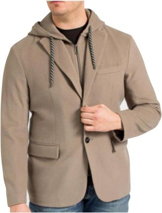 Armani Kasjmierwol Hooded City Jacket - Heren - Zomerjassen - Beige - M - Wol - Jassen