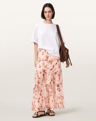AllSaints Evia Tiered Floral Maxi Skirt