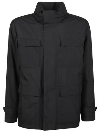 Herno Black Flap-Pocket Concealed-Fastening Field Jacket