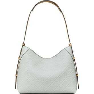 Tory Burch T Monogram Pebble Leather Messenger Bag in Light Titanium at Nordstrom