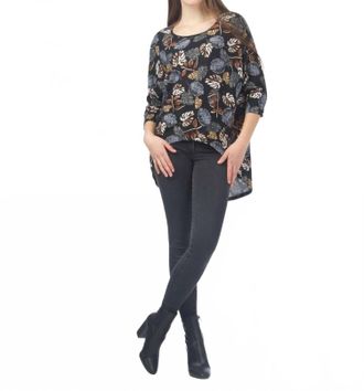 Papillon Leaf Print High Low Sweater In Black