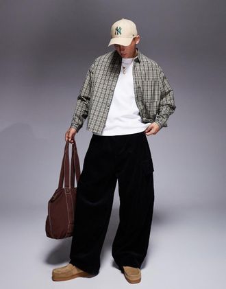 Asos oversized balloon pleated corduroy cargo pants in black