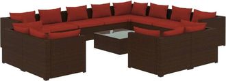 vidaXL Set Muebles De Jard&iacute;n 13 Pzas Y Cojines Rat&aacute;n Sint&eacute;tico Marr&oacute;n Vidaxl
