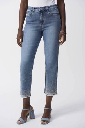 Joseph Ribkoff Straight Crop Rhinestone Jeans In Medium Blue
