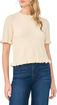 CeCe by Cynthia Steffe Ruffle Trim Short Sleeve Sweater in Birch at Nordstrom, Size Xx-Large