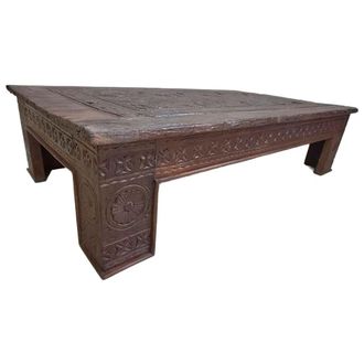 Wanderlust Deco Mesa de centro de madera acabado artesanal marr&oacute;n 148x88x37 cm