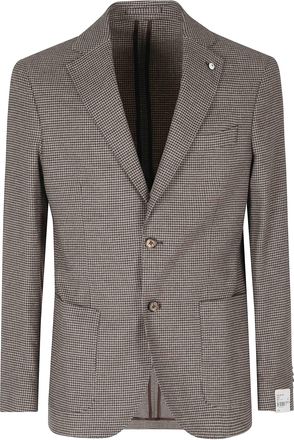 L.B.M. 1911 Brown Pied-De-Poule Jacket With Jeweled Lapel Button