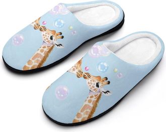 Generic Giraffes Blowing Bubbles Cotton Slipper for Women Indoor Outdoor House Shoes Anti-Skid Slippers with Rubber Sole