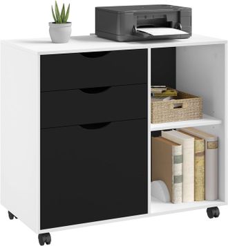 Woltu Archivador M&oacute;vil Para Documentos De Oficina Con Cajones Y Compartimentos Abiertos, Con Ruedas, Blanco Y Negro - Woltu