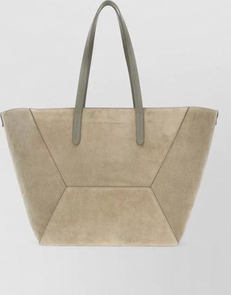 Brunello Cucinelli suede bc duo geometric shoulder shopping bag