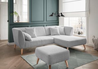 Inosign Ecksofa »Colori Polstermöbel mit zeitlos eleganter Rückenführung. L-Form« Holzfussfarbe wählbar, inkl. 4x Zierkissen