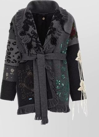 Alanui cardigan with animal print and fringe