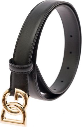 Dolce & Gabbana Leather with DG Logo Buckle Belt - Black