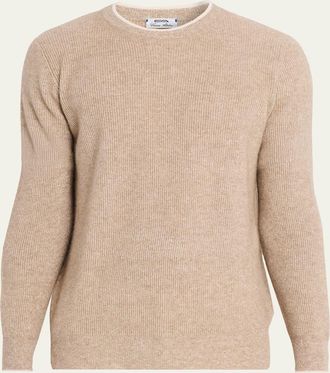 Cesare Attolini Mens Ribbed Cashmere Mouline Tipped Crewneck Sweater