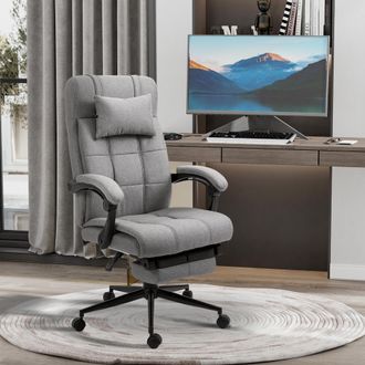 STILVORA Sedia Da Ufficio Ergonomica, Altezza E Schienale Regolabili Con Poggiatesta E Poggiapiedi, Effetto Lino Grigio Chiaro
