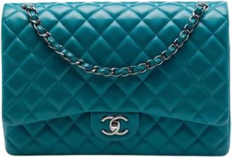 Chanel Pre-owned Vintage Double Flap Schoudertas - Dames - Vintage Schoudertas - Blauw - ONE Size - Leer - Vintage