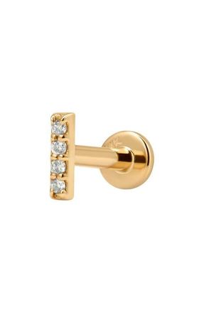 Made by Mary 14k Diamond Bar Stud Earring (Flat Back) - Single in 14K Solid Gold at Nordstrom