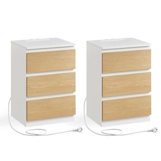 Vasagle 2 mesitas de noche con regleta y 3 cajone de color blanco