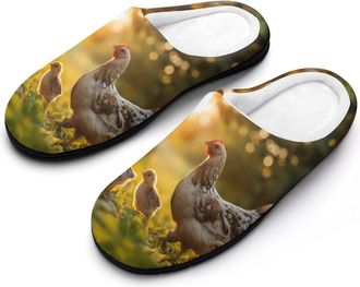 Generic Chicken And Hen Funny Mens Cotton Slippers Shoes Novelty Soft Non-Slip Sole Home Shoe