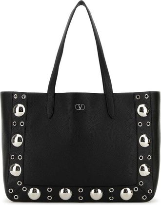 Valentino Garavani Black Leather Vlogo Signature Shopping Bag