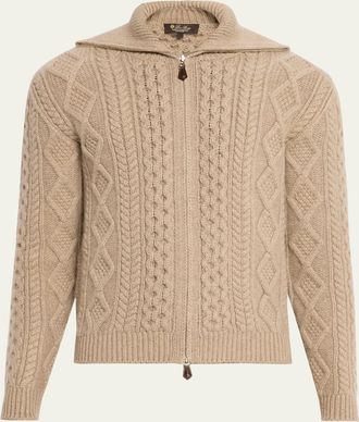 Loro Piana Mens Eyre Baby Cashmere Cable Knit Cardigan