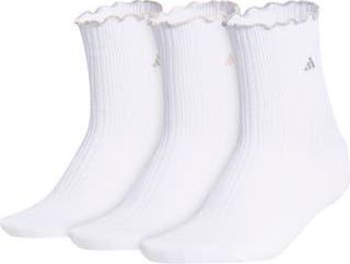 adidas 3-Pack Ruffle Crew Socks in White at Nordstrom Rack, Size Medium