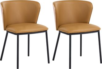 Beliani Conjunto De 2 Sillas De Comedor De Piel Sint&eacute;tica Con Patas De Hierro Negras Sin Reposabrazos Tapones Para Las Patas Dise&ntilde;o Minimalista Moderno Marr&oacute;n