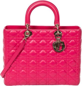 Dior Fuchsia Cannage Lambskin Leather Large Lady Dior Zip, Never Carried (Authentic Pre-Loved)