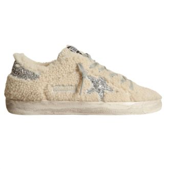 Golden Goose Womens Super-Star Shearling Sneaker In Beige/silver