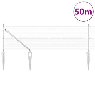 Berkfield Home Modern Welded Wire Fence with 13 Spike Posts 0.4x50 m Galvanised Steel in Silver