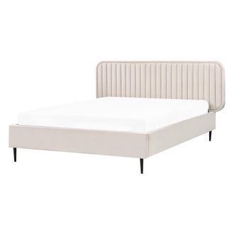Beliani Cama Con Somier Moderna Tapizado Terciopelo Cabecero Patas De Metal Beige 140 X 200 Cm Brin