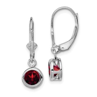 Diamond2Deal Sterling Silver Rhodium Plated 6mm Round Garnet Drop Dangle Earrings