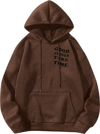 Generic Hoodie for Men Loose Fit Letter Printed Long Sleeved Sweatshirt Drawstring Hoody Tops Winter Casual Comfortable Sport Sweater Coffee