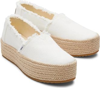 Toms Womens Toms Valencia White Canvas Round Toe Platform Espadrilles ZOGG2202