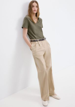 Mango Maglietta cotone collo a V kaki - Donna - XXS - MANGO