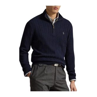 Polo Ralph Lauren Trui met kabelsteek en rits - Heren - Truien - Blauw - Maat: S Katoen